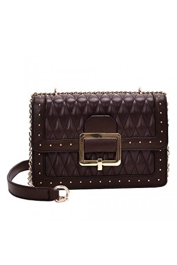 Coolives Sac à Bandoulière pour Femme Sac porté épaule Matelasse Clutch Chaîne pour Dame Adolescente Fille Café Brun