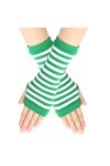 Mitaines à rayures avec trou pour le pouce Unisexe Chaud Mitaines Convertible 1-Vert, Taille unique , 1-Vert, taille unique