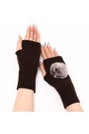 Gants dhiver chauds en tricot pour femme - Manches - Passe-pouces - Extensible - Sans doigts - Chauffe-pouls, Café C., taill