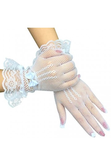Worparsen 1 paire de gants de mariage, moufles en dentelle avec nœud en strass, gants élégants et bonne élasticité, pour bal 