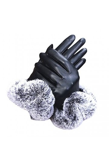 Moufles en cuir et velours pour femme - Chaudes - Automne - Hiver - Gants pour femme - Pour temps froid, Noir , taille unique