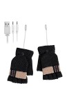 Moufles pour femme en cuir chauffant par temps froid avec batterie rechargeable - Gants chauffants dextérieur Li-ion - Gants