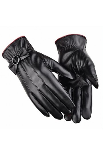 Moufles dhiver en cuir imperméable pour écran tactile pour femme - Gants chauds doublés en polaire pour femme - Isolation pa