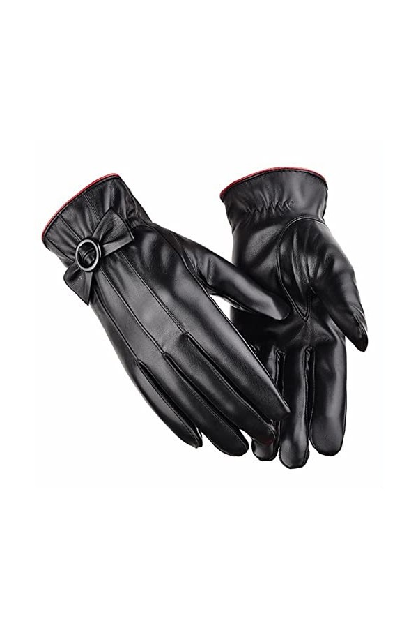 Moufles dhiver en cuir imperméable pour écran tactile pour femme - Gants chauds doublés en polaire pour femme - Isolation pa