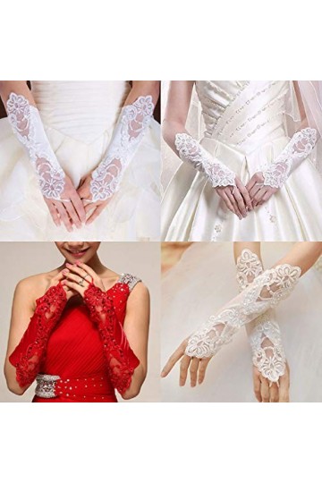 SUCHUANGUANG 1 Paire Femmes Gants De Mari¨¦e Longs OP¨¦ra Broderie sans Doigts Dentelle Paillettes Paillettes Couleur Unie Co