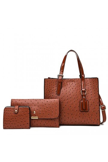 Coolives Sac à Main porté Main Set avec bandoulière avec Motif en Cuir dautruche pour Femme en Sacoche Ensemble Sac a Main S