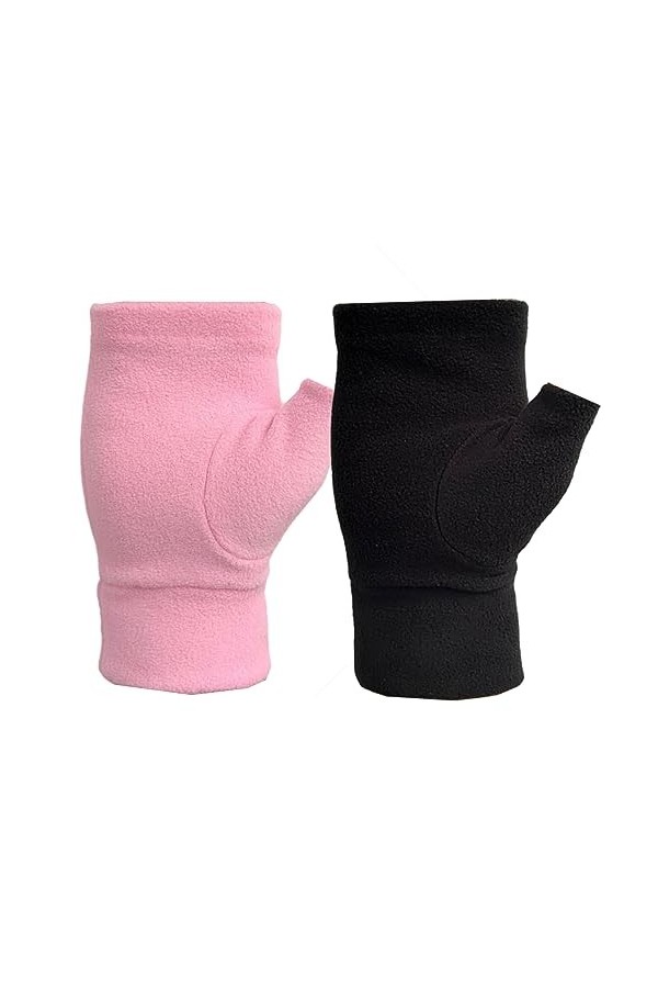 2 Paires Gants Sans Demi-Doigt avec Trou pour Femmes et Hommes Dhiver Chaud et Confortable Moufles Extensible Polaire Gants 
