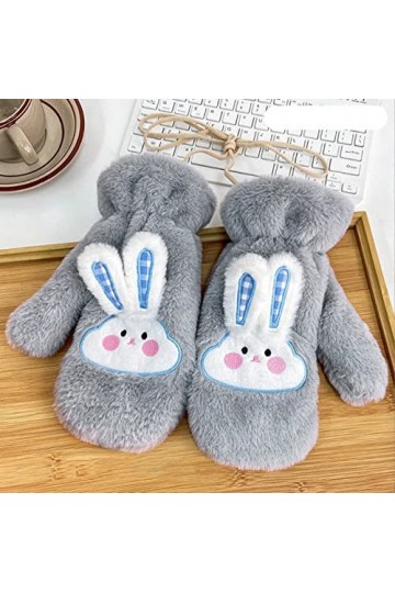 LOIJMK Gants pour Temps Froid Lapin 3D Double Couche Gants dhiver Moufles Femme Moufles Tressées Corde Épais Moufles Thermiq