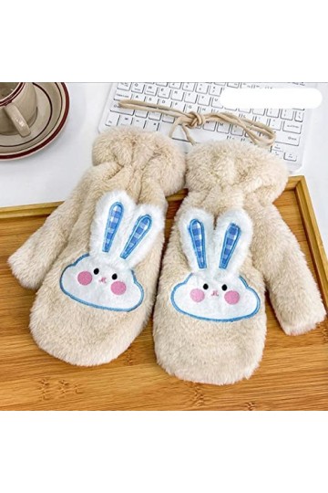 LOIJMK Gants pour temps froid Lapin 3D Gants dhiver Double Couche Moufles Femme Moufles Tressées Corde Épais Moufles Thermiq