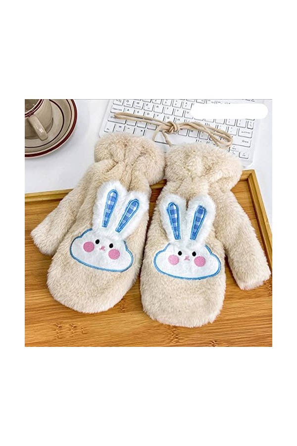 LOIJMK Gants pour temps froid Lapin 3D Gants dhiver Double Couche Moufles Femme Moufles Tressées Corde Épais Moufles Thermiq