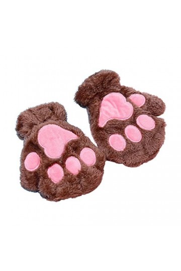 GUMEI Femmes Hiver Chaud Demi Doigt Gants Dessin animé Chat Patte en Peluche Mitaines sans Doigts