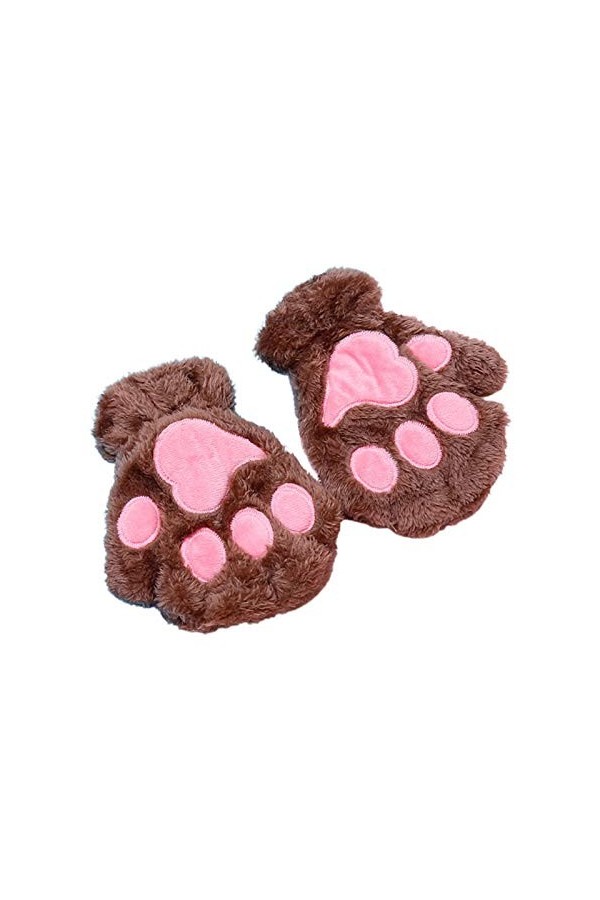 GUMEI Femmes Hiver Chaud Demi Doigt Gants Dessin animé Chat Patte en Peluche Mitaines sans Doigts