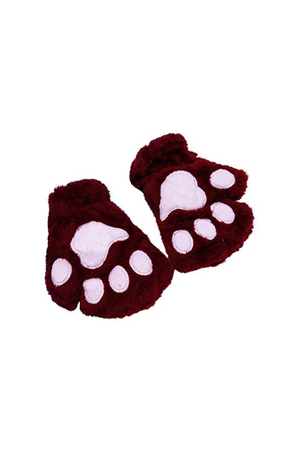 GUMEI Femmes Hiver Chaud Demi Doigt Gants Dessin animé Chat Patte en Peluche Mitaines sans Doigts