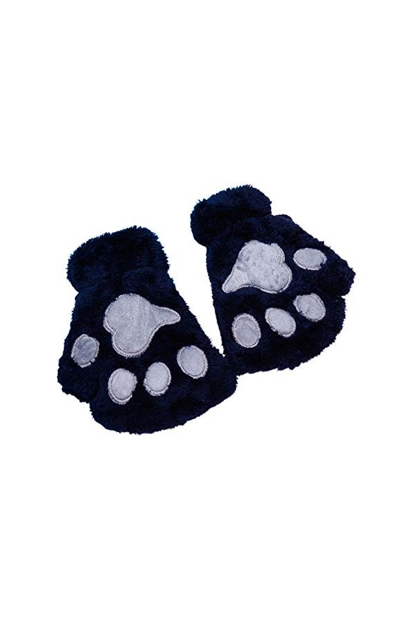GUMEI Femmes Hiver Chaud Demi Doigt Gants Dessin animé Chat Patte en Peluche Mitaines sans Doigts