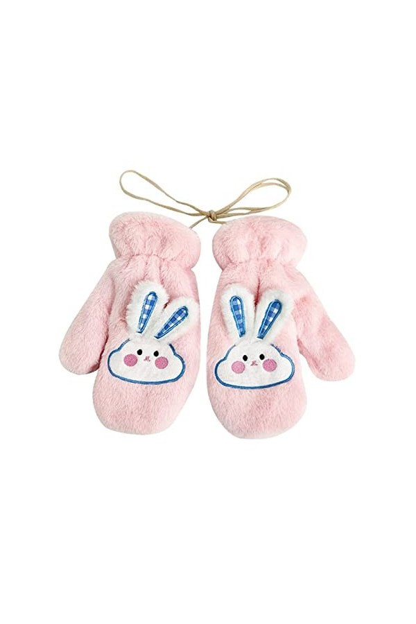 LOIJMK Gants pour Temps Froid Lapin 3D Double Couche Gants dhiver Moufles Femme Moufles Tressées Corde Épais Moufles Thermiq