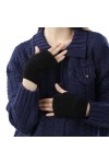 Porceosy Moufles dhiver pour femmes, gants à texture cireuse, gants dhiver de couleur unie en peluche, sans doigts, chauds 