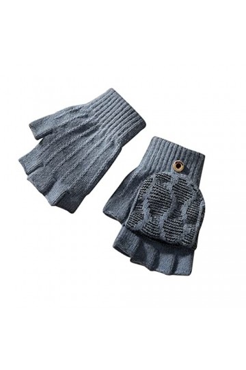 Gants moufles pour homme et femme - Mignon - Couleur unie - Sans doigts - Avec bouton rabattable - Chaud et épais - Gants pou
