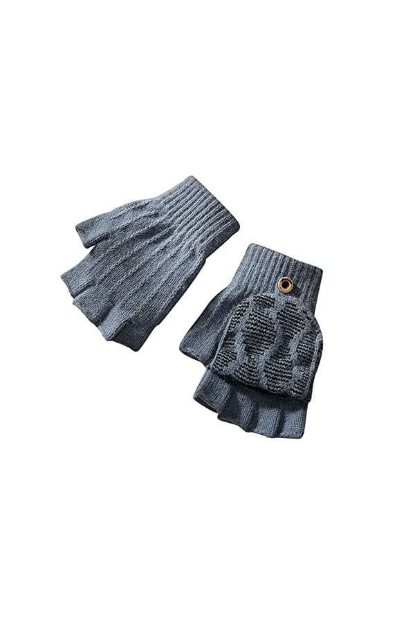 Gants moufles pour homme et femme - Mignon - Couleur unie - Sans doigts - Avec bouton rabattable - Chaud et épais - Gants pou