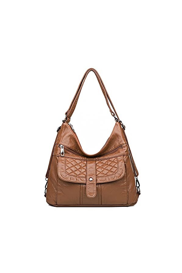 Coolives Sac Hobo Vintage Sacs à Main portés épaule pour Femme en Cuir PU Sacoche Rétro Sac a Dos Grande Capacité Shopper Cab