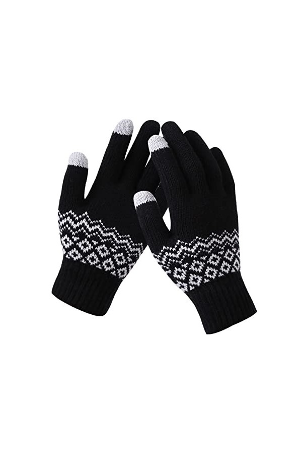 LIANGFANG Moufles en peluche pour femme - Gants dhiver tricotés - Gants dhiver pour écran tactile - Gants dhiver - Motif f