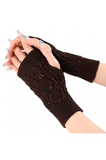 Mitaines simples pour femme - Automne/hiver - Couleur unie - Tricot chaud - Demi-doigt - Mitaines convertibles, Coffee-a, tai