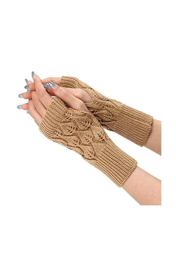 Gants sans doigts pour femme - Noir - Accessoires dhiver - Gants tricotés - Gants longs - Chauffe-mains - Moufles - Manchett