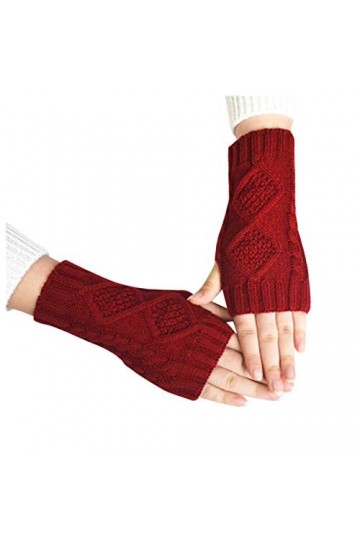 Mitaines pour femme par temps froid en laine tricotée diamant demi-doigt chaud gants de cyclisme en plein air moufles pour fe