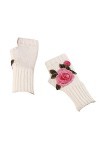 ZHIYU Gants tricotés chauds pour femme - Moufles convertibles - Motif floral, Rose, taille unique