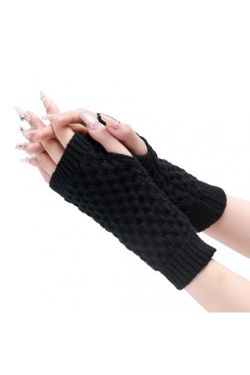 Generisch Mitaines sans doigts pour femme en tricot chaud mitaines convertibles moufles mode fleurs gants tricotés, Noir , ta