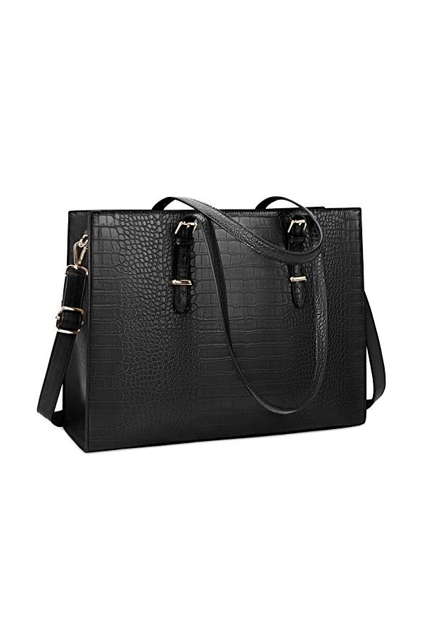Lubardy Cabas Femmes Sac à Main Ordinateur 15.6 Pouces Grande Capacité PU Cuir Imperméable Sac Epaule Bandoulière Affaires Vo