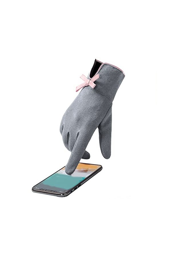 Gants moufles pour tout-petits et femmes - Gants chauds en plein air - Nœud mignon - Gants antidérapants en polaire - Gants u