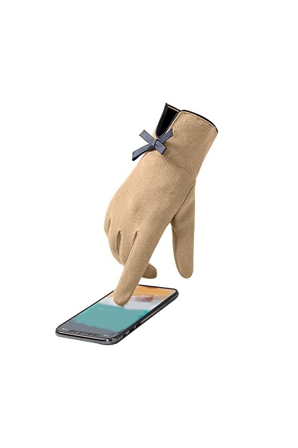 Gants moufles pour tout-petits et femmes - Gants chauds en plein air - Nœud mignon - Gants antidérapants en polaire - Gants u