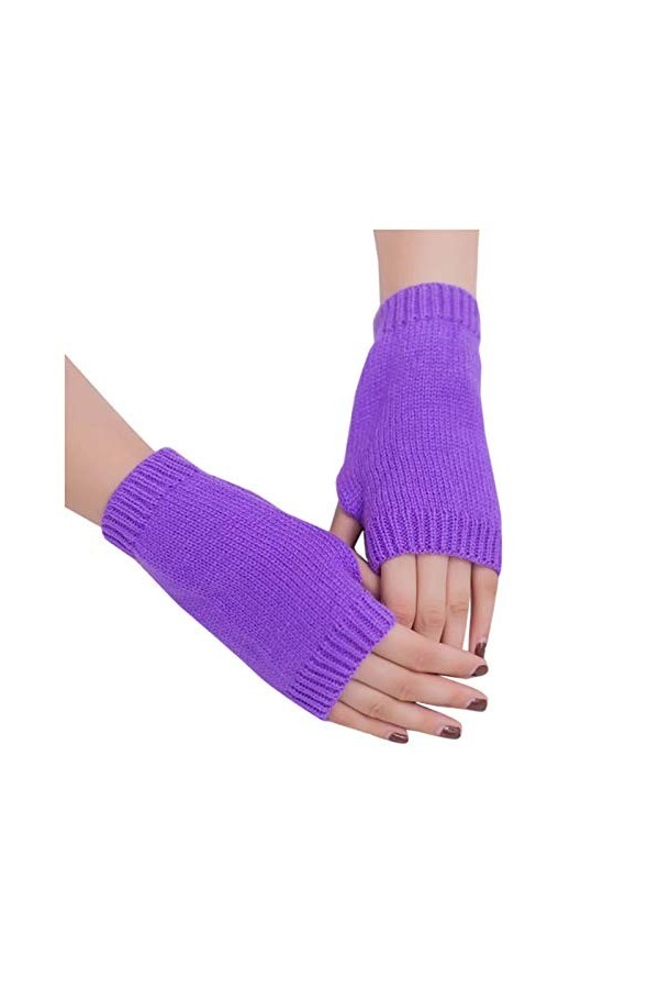 Chauffe-mains pour femmes avec trou pour le pouce Moufles à la mode en tricot Mitaines sans doigts pour femmes et filles