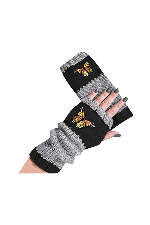 Gants à crochet en laine et fleur - Petits gants chauds pour femme - En coton - Fait main - Gants de ski - Moufles pour homme
