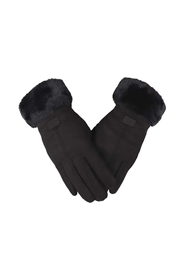 Caxndycing Gants dhiver chauds pour femme avec polaire thermique super douce doublée Gants dhiver coupe-vent en daim Moufle