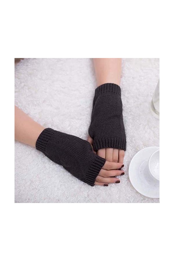 QWUVEDS Mitaines chaudes dhiver tricotées sans doigts pour femme - Gants en dentelle doux - Sans doigts, gris foncé, taille 