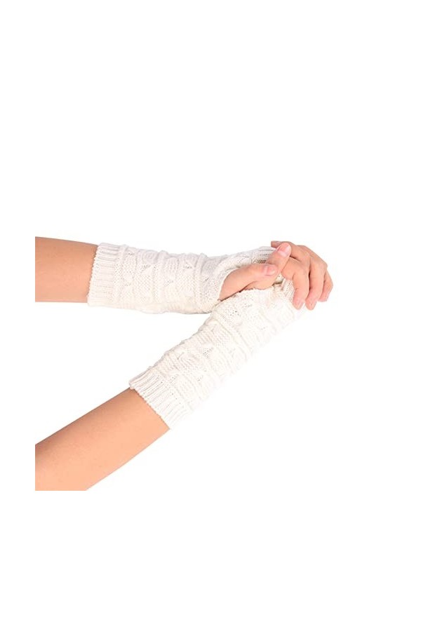 Mitaines sans doigts pour femme - Noir - Gants dhiver tricotés - Poignet noir - Manches longues - Moufles - Manchettes exten