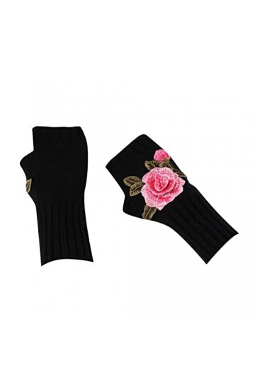 Luckywaqng Gants chauds pour femme - Gants dhiver chauds en tricot - Moufles convertibles - Fleurs à la mode - Accessoires d