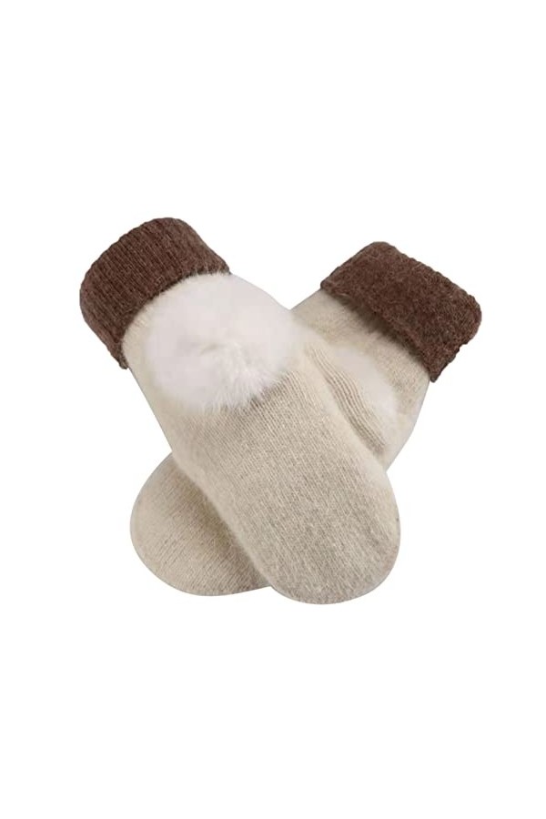 Gants thermiques pour femme - Gants chauds doublés en polaire - Poignets élastiques - Gants dhiver en tricot - Gants chauds 