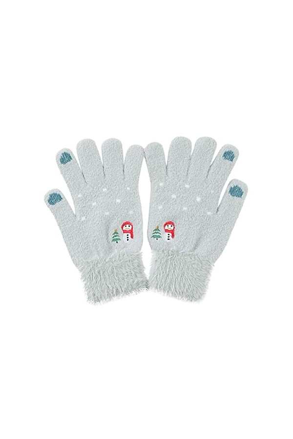 Moufles pour femme isolées par temps froid - Décontracté - Bonhomme de neige brodé en peluche - Gants dhiver chauds pour fem