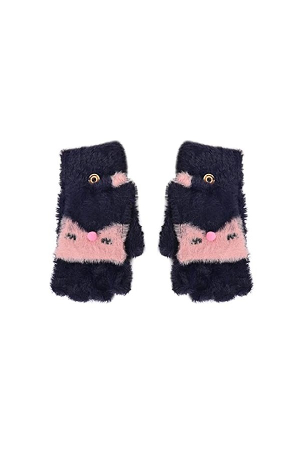 ZHIYU Laine Flip Cover Garçons avec Moufles pour tout-petits Gants Cabrio Cachemire Top Hiver Mitaines Femmes Bleu marine, T