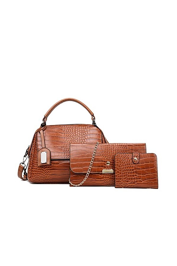 Coolives Sac Ensemble Sac à Main porté Main avec bandoulière avec Motif Peau de Crocodile pour Femme en Cuir PU Vintage Sacoc