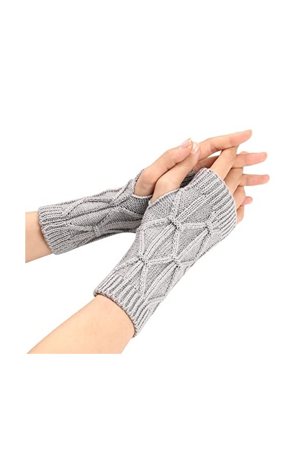 HANXIULIN Manchettes chauffe-bras avec trou pour le pouce Moufles tricotées pour femme Moufles sans doigts pour Noël Cadeau d