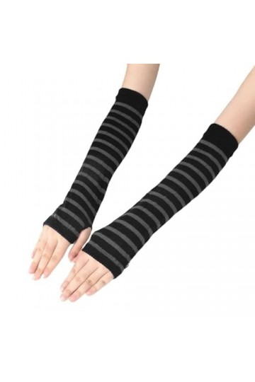 1 paire de manchettes thermiques pour cyclisme, hiver, tricoté, mitaines rayées, manches avec trous pour les pouces pour homm