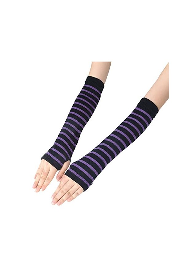 1 paire de manchettes thermiques pour cyclisme, hiver, tricoté, mitaines rayées, manches avec trous pour les pouces pour homm