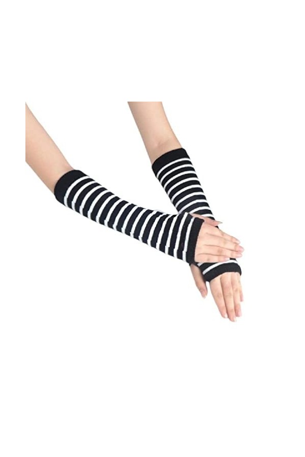 1 paire de manchettes thermiques pour cyclisme, hiver, tricoté, mitaines rayées, manches avec trous pour les pouces pour homm