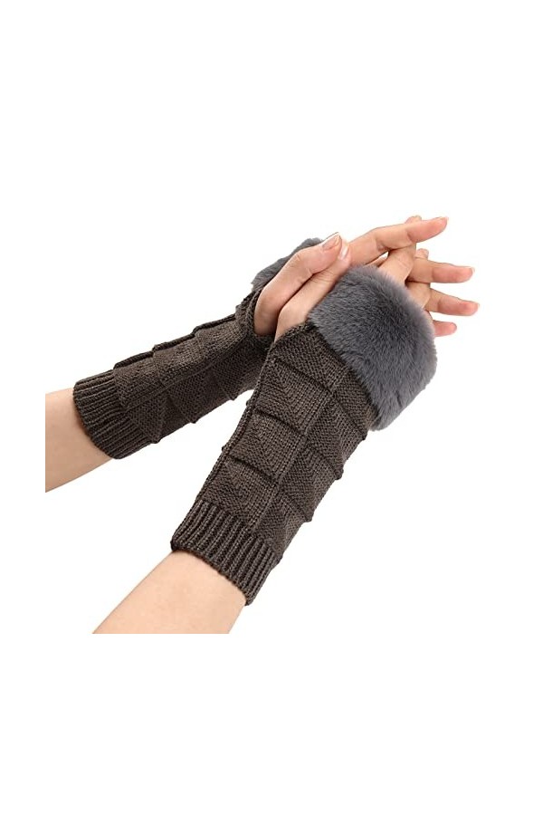 Moufles en tricot pour femme - Avec trou pour le pouce - Mitaines tricotées - Mitaines thermiques, gris foncé, taille unique