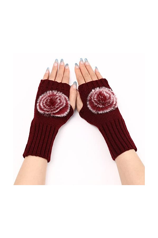 Gants en tricot épais pour femme - Moufles en tricot épais - Longueur des manches - Mitaines sans doigts pour poignet avec tr