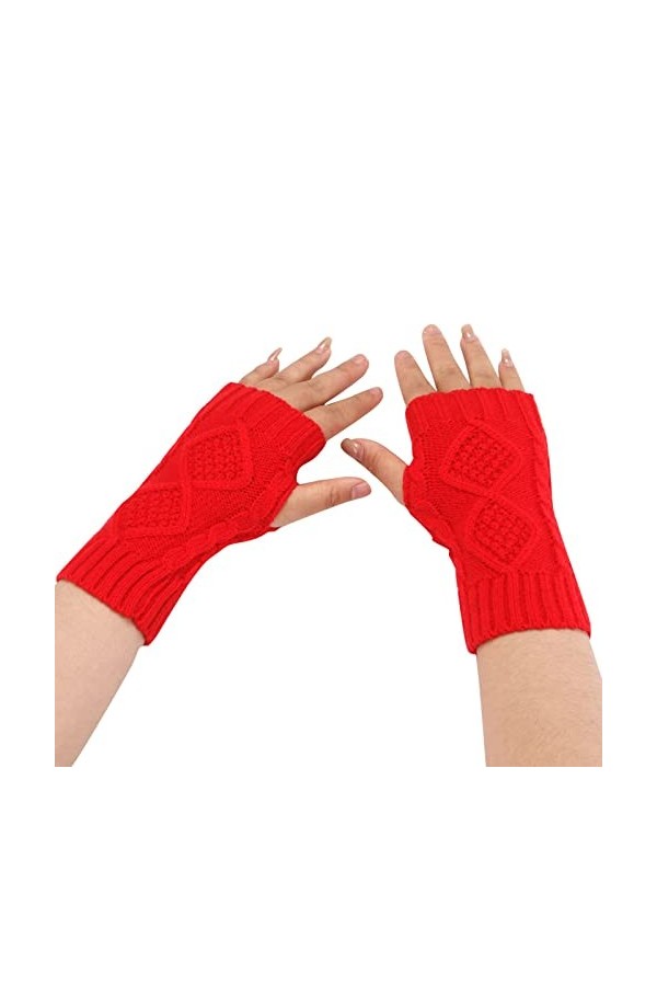 Mitaines dhiver sans doigts tricotées Gants dhiver longs pour moufles Noir Taille unique