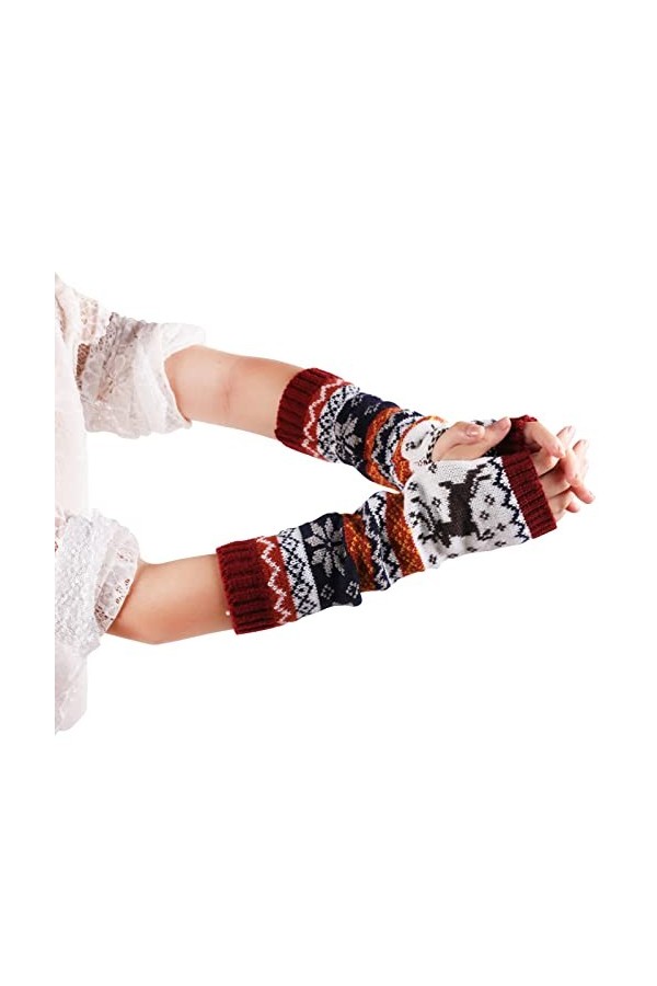 Gants Écran Tactile Noir Gants sans Doigts Femmes Laine Demi-Doigts Gants Longs Couverture de Bras Tricoter Dessin Animé Gant